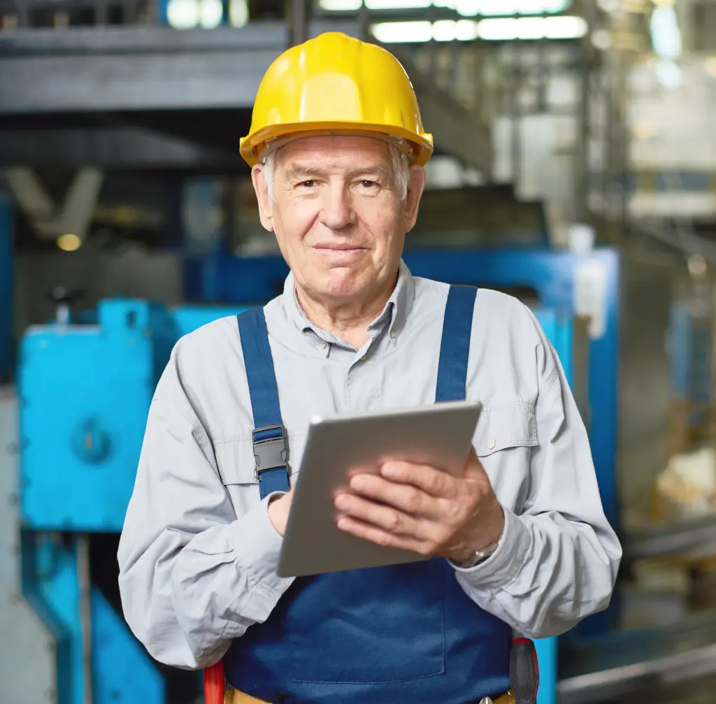 Our Team Senior Man Working At Modern Factory Ondustry